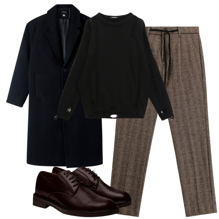 Outfit uomo - Total look #2265249. Stile Urban per Tutti i giorni. Abbinamento con cappotti, maglieria, pantaloni, scarpe stringate.