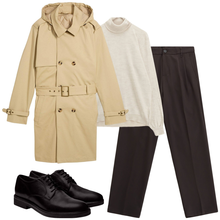 Outfit uomo - Total look #2265251. Stile Urban per Tutti i giorni. Abbinamento con trench, pantaloni, maglieria, scarpe stringate.