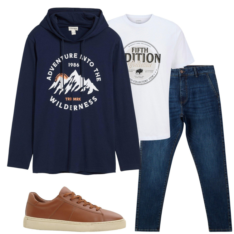 Outfit uomo - Total look #2265259. Stile Casual per Tutti i giorni. Abbinamento con t-shirt, sneakers, maglieria, jeans skinny.