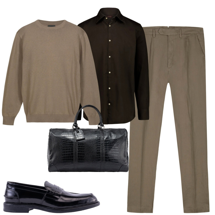 Outfit uomo - Total look #2265267. Stile Trendy per Tutti i giorni. Abbinamento con maglieria, pantaloni, borse sportive, camicie, scarpe stringate.