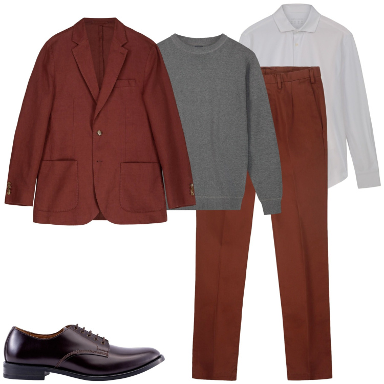 Outfit uomo - City. Stile Trendy per Tutti i giorni. Abbinamento con giacche, scarpe stringate, maglieria, pantaloni, camicie.