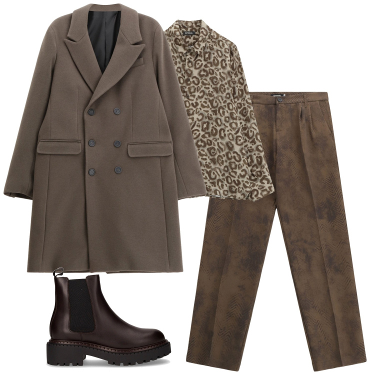 Outfit uomo - Total look #2265280. Stile Trendy per Tutti i giorni. Abbinamento con pantaloni, camicie, cappotti, stivali e stivaletti.