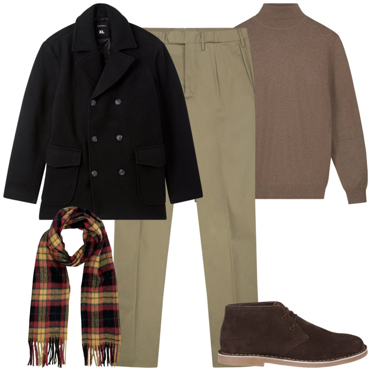 Outfit uomo - Total look #2265284. Stile Urban per Tutti i giorni. Abbinamento con cappotti, stivali e stivaletti, maglieria, pantaloni, sciarpe.