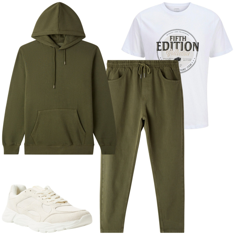Outfit uomo - Total look #2265290. Stile Casual per Tutti i giorni. Abbinamento con t-shirt, sneakers, pantaloni, felpe con cappuccio.