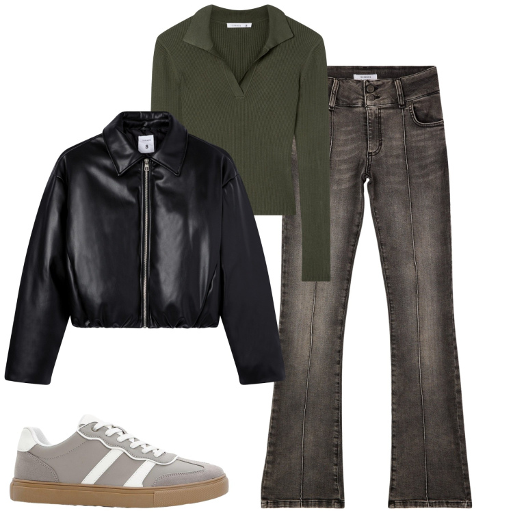 Outfit donna - Total look #2265293. Stile Casual per Tutti i giorni. Abbinamento con sneakers, giacche, jeans, maglieria.