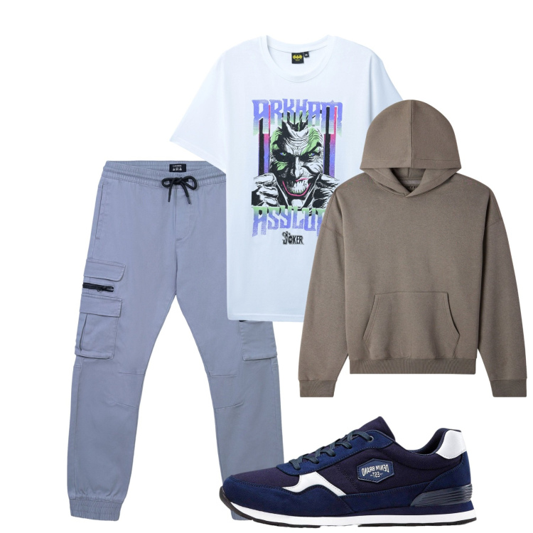 Outfit uomo - Tempo di sport. Stile Casual per Sport. Abbinamento con sneakers, pantaloni cargo, felpe con cappuccio, t-shirt.