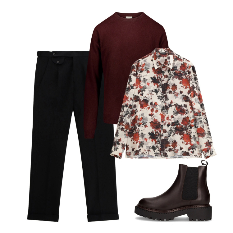 Outfit uomo - Ottobre. Stile Casual per Tutti i giorni. Abbinamento con camicie, pantaloni, stivali e stivaletti, maglieria.