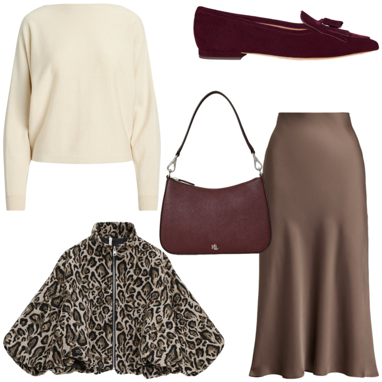 Outfit donna - Serata tra amiche. Stile Glamour per Serata fuori. Abbinamento con bomber, gonne, maglieria, borse a spalla, ballerine.