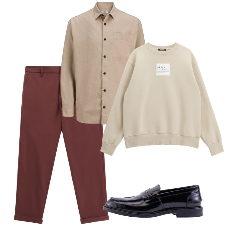 Outfit uomo - October. Stile Casual per Tutti i giorni. Abbinamento con camicie, pantaloni, felpe, scarpe stringate.