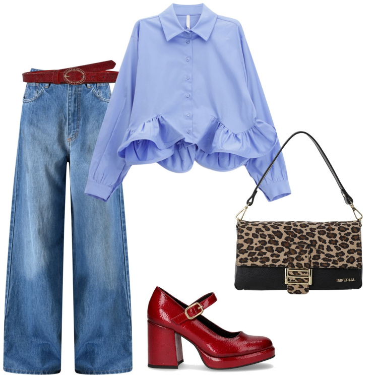 Outfit donna - Total look #2265389. Stile Trendy per Tutti i giorni. Abbinamento con cinture, jeans, camicie, borse a spalla, décolleté.