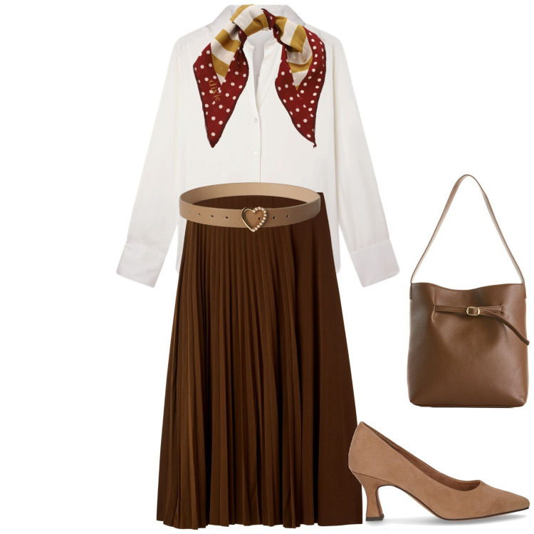 Outfit donna - Total look #2265393. Stile Chic per Ufficio. Abbinamento con borse a mano, cinture, camicie, gonne lunghe, foulard, décolleté.