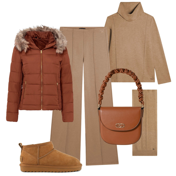 Outfit donna - Passeggiata al parco. Stile Casual per Tutti i giorni. Abbinamento con giacche, borse a mano, pantaloni, felpe, sciarpe, stivali.