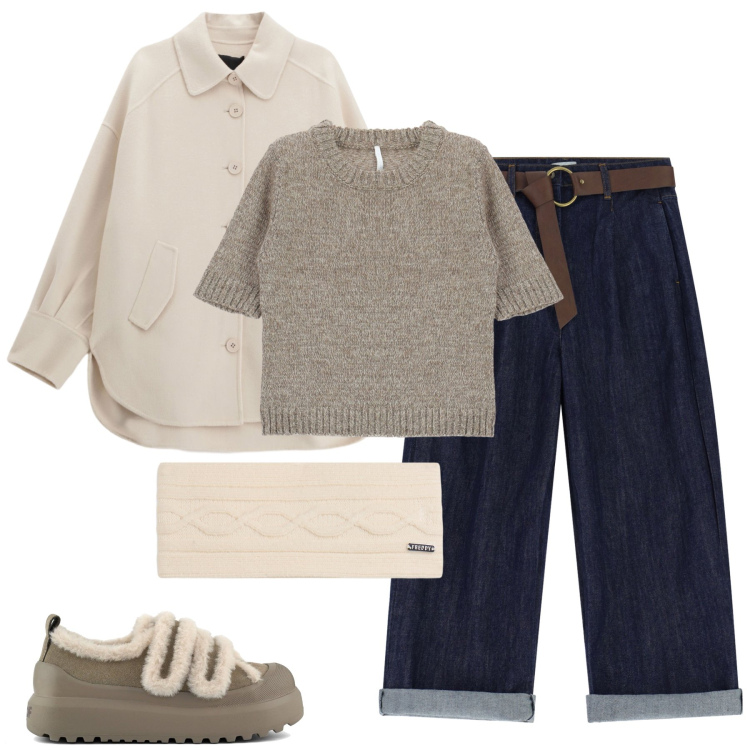 Outfit donna - A spasso con stie. Stile Urban per Tutti i giorni. Abbinamento con maglieria, accessori per capelli, cappotti, jeans, sneakers.