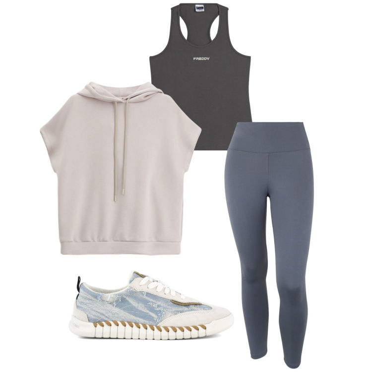 Outfit donna - Total look #2265421. Stile Sporty chic per Sport. Abbinamento con leggings, top sportivi, felpe con cappuccio, sneakers.