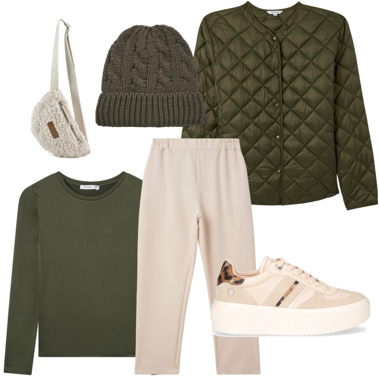 Outfit donna - Sneackers tutto l\'anno. Stile Casual chic per Tutti i giorni. Abbinamento con pantaloni, t-shirt, piumini, berretti, marsupi, sneakers.