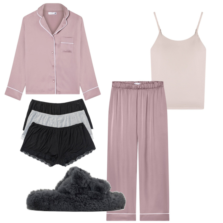 Outfit donna - Total look #2265425. Stile Romantica per Tutti i giorni. Abbinamento con slip, pigiama, magliette intime, ciabatte.