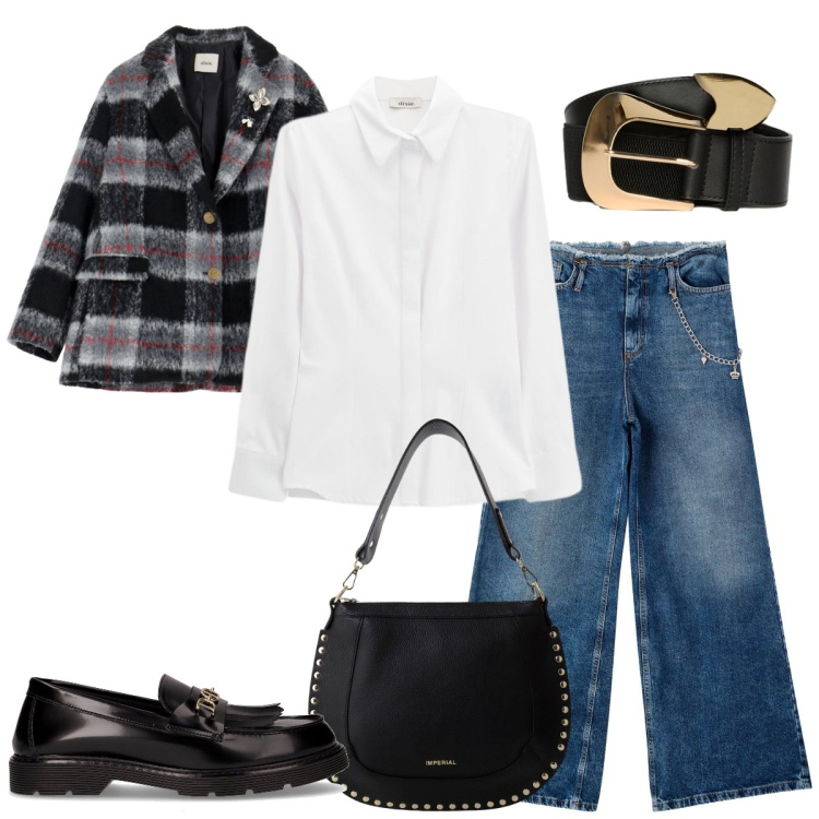 Outfit donna - La giacca a quadri. Stile Basic per Tutti i giorni. Abbinamento con jeans dritti, blazer, camicie, borse a spalla, mocassini, cinture.