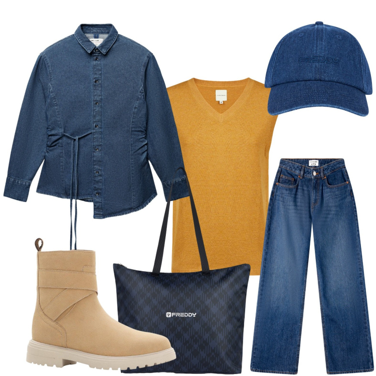 Outfit donna - La borsa evergreen. Stile Glamour per Scuola/Università. Abbinamento con stivaletti, jeans, camicie, cappelli con visiera, shopping bag, maglieria.