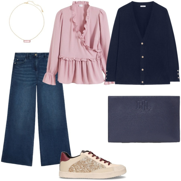 Outfit donna - Sempre femminile. Stile Casual chic per Tutti i giorni. Abbinamento con camicie, collane, pochette, cardigans, jeans, sneakers.