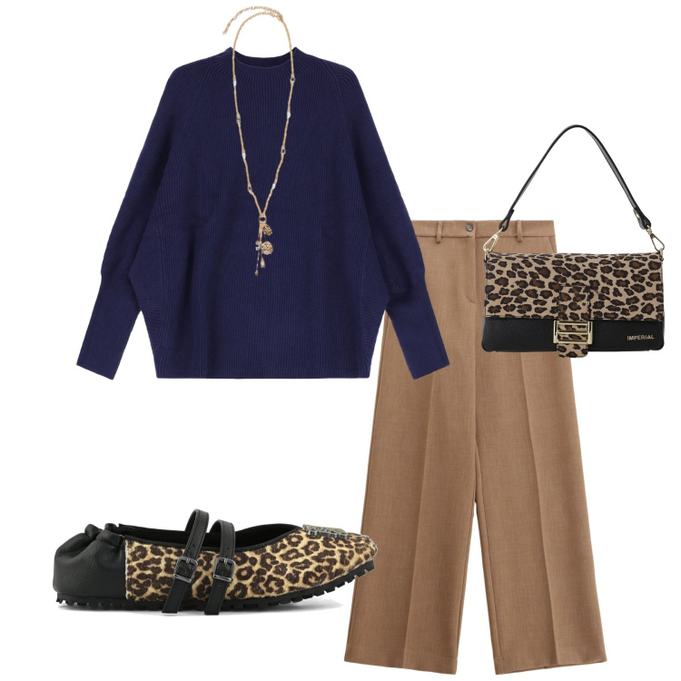 Outfit donna - Total look #2265449. Stile Etnico per Ufficio. Abbinamento con pantaloni, borse a spalla, maglieria, ciondoli, ballerine.