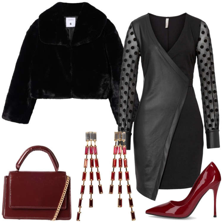 Outfit donna - Total look #2265456. Stile Sexy per Serata fuori. Abbinamento con vestiti, orecchini, borse a tracolla, ecopellicce, décolleté.