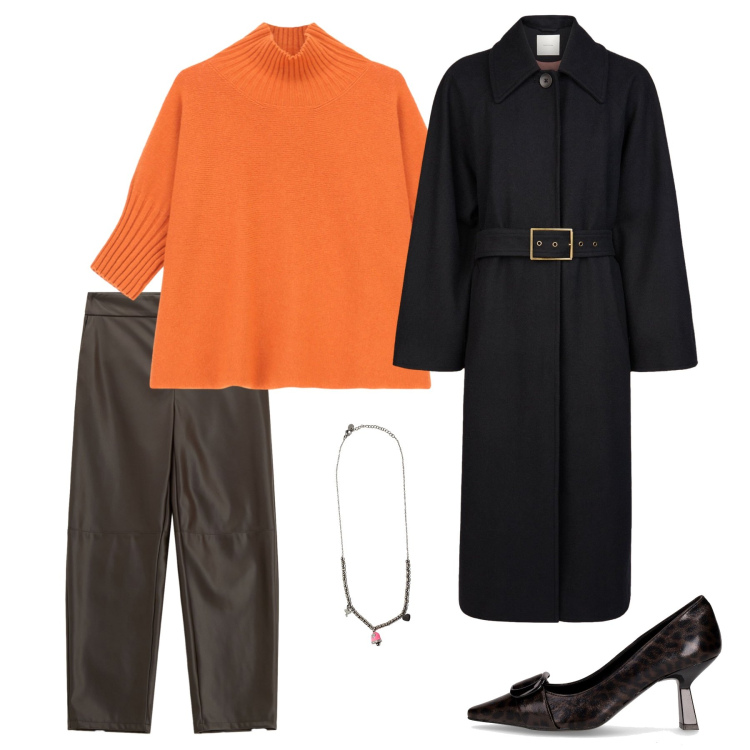 Outfit donna - Total look #2265461. Stile Glamour per Ufficio. Abbinamento con pantaloni, maglieria, ciondoli, cappotti, décolleté.