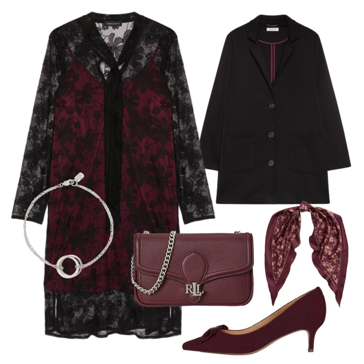 Outfit donna - Outfit curvy!. Stile Romantica per Serata fuori. Abbinamento con braccialetti, décolleté, clutch, foulard, vestiti corti, cappotti.