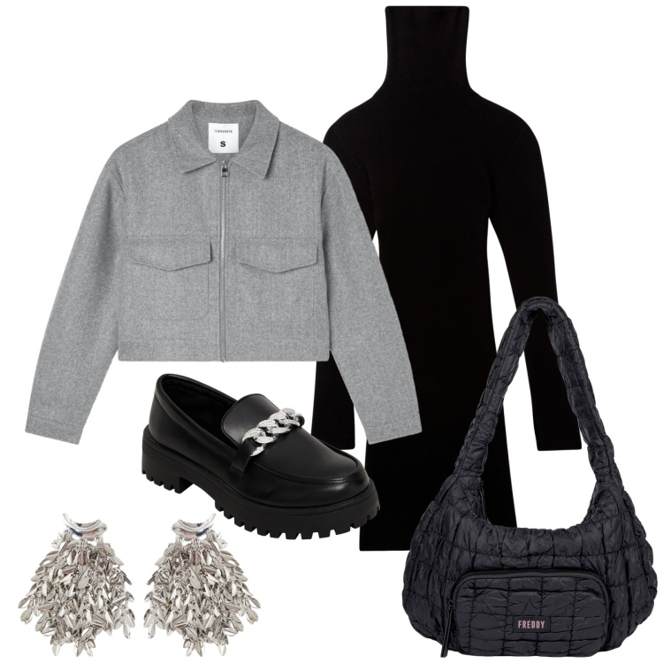 Outfit donna - Due passi in centro. Stile Casual chic per Tutti i giorni. Abbinamento con mocassini, vestiti corti, blazer, borse a spalla, orecchini.