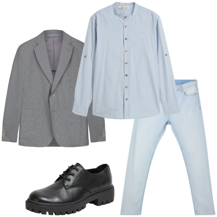 Outfit uomo - Total look #2265481. Stile Casual per Tutti i giorni. Abbinamento con camicie, scarpe stringate, jeans skinny, giacche.