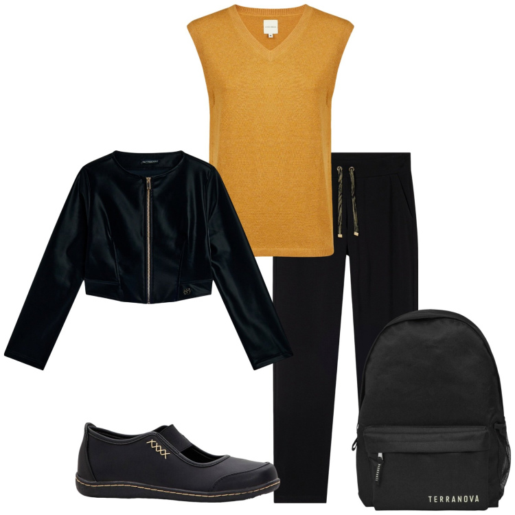 Outfit donna - Total look #2265484. Stile Casual per Tutti i giorni. Abbinamento con ballerine, zaini, pantaloni, blazer, maglieria.