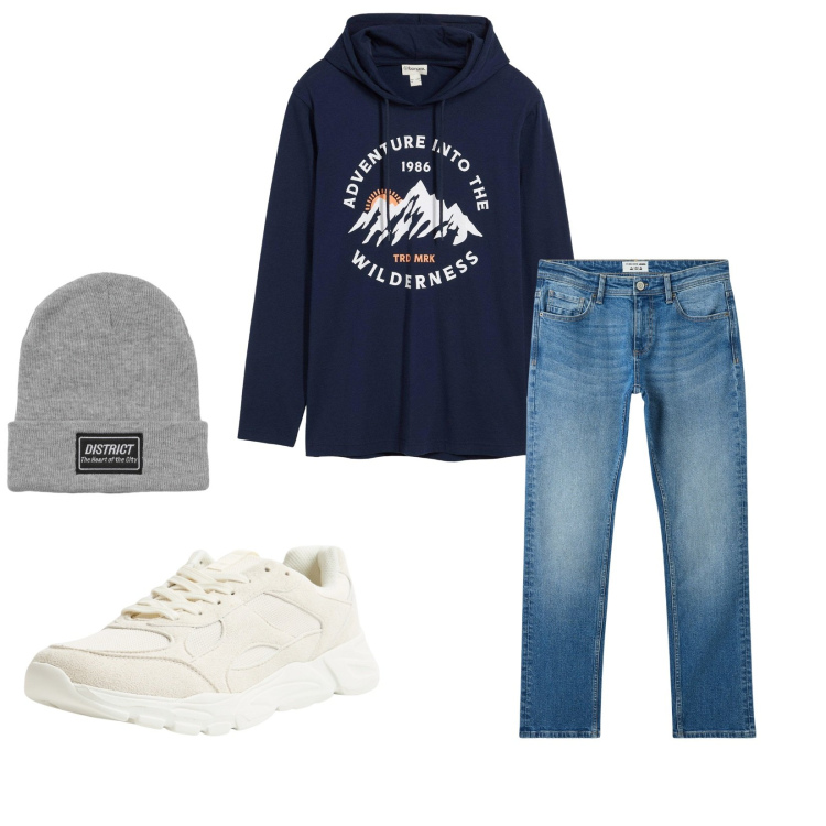 Outfit uomo - Total look #2265486. Stile Casual per Tutti i giorni. Abbinamento con maglieria, jeans, sneakers, berretti.