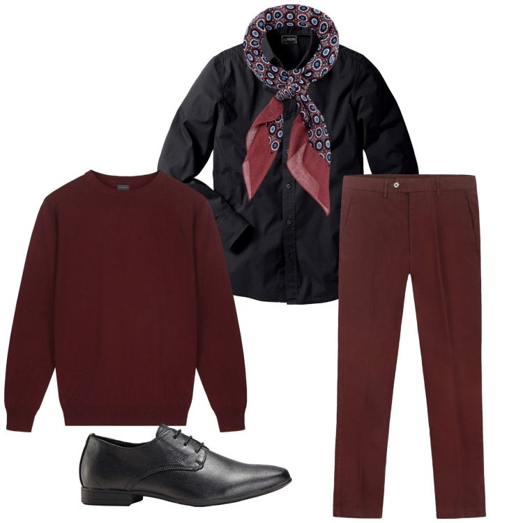 Outfit uomo - Total look #2265490. Stile Trendy per Serata speciale. Abbinamento con scarpe stringate, camicie, maglieria, pantaloni chino, sciarpe e foulard.