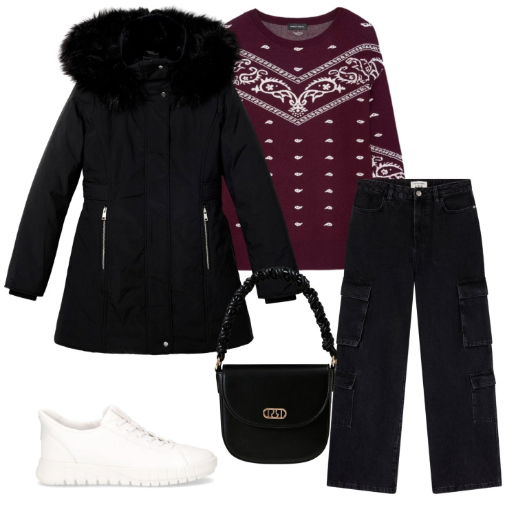 Outfit donna - Total look #2265494. Stile Casual chic per Tutti i giorni. Abbinamento con jeans, parka, borse a mano, sneakers, maglieria.