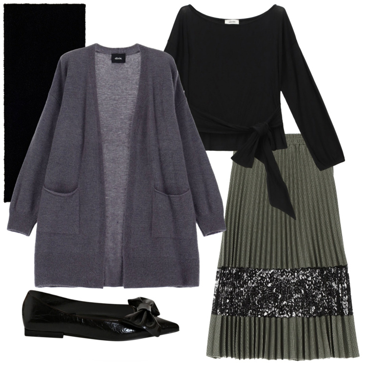 Outfit donna - Serata con amici. Stile Casual chic per Serata fuori. Abbinamento con ballerine, gonne longuette, top, cardigans, sciarpe.