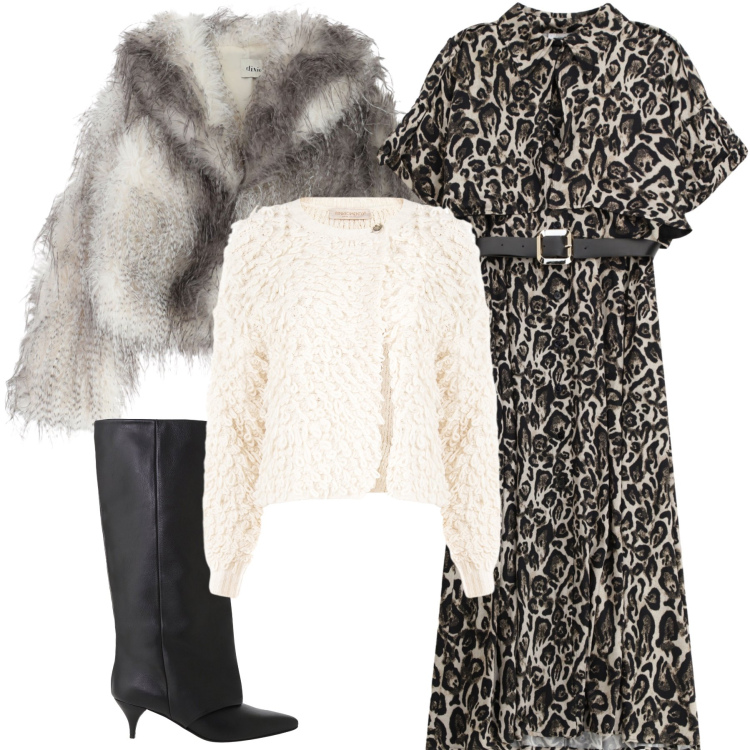 Outfit donna - Total look #2265522. Stile Chic per Tutti i giorni. Abbinamento con cardigans, stivali, blazer, vestiti lunghi.