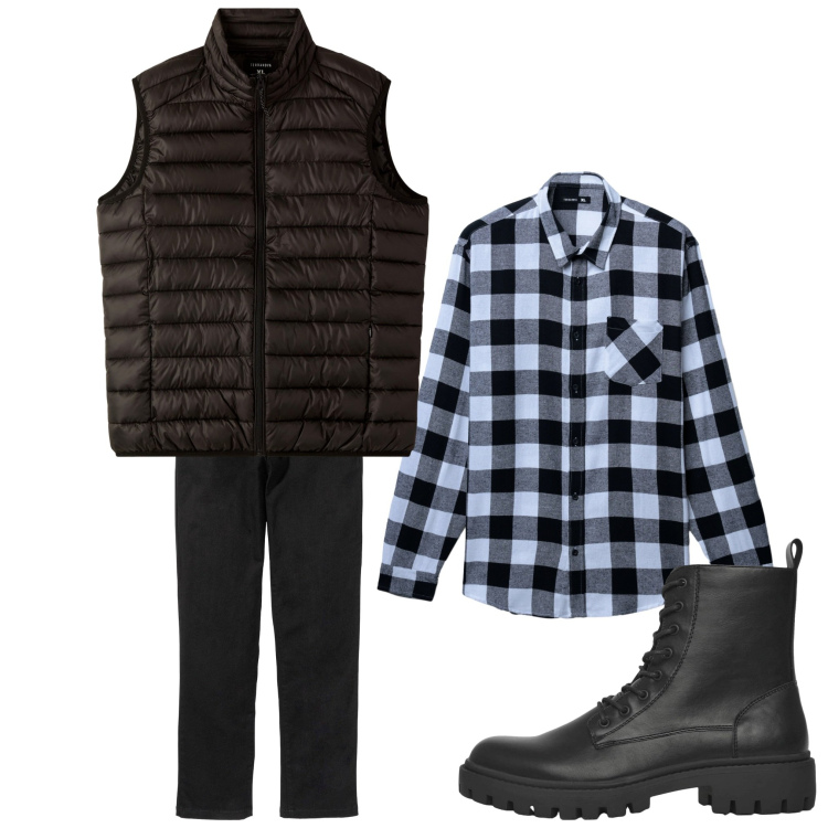 Outfit uomo - In campagna. Stile Casual per Tutti i giorni. Abbinamento con pantaloni, anfibi, camicie, piumini.