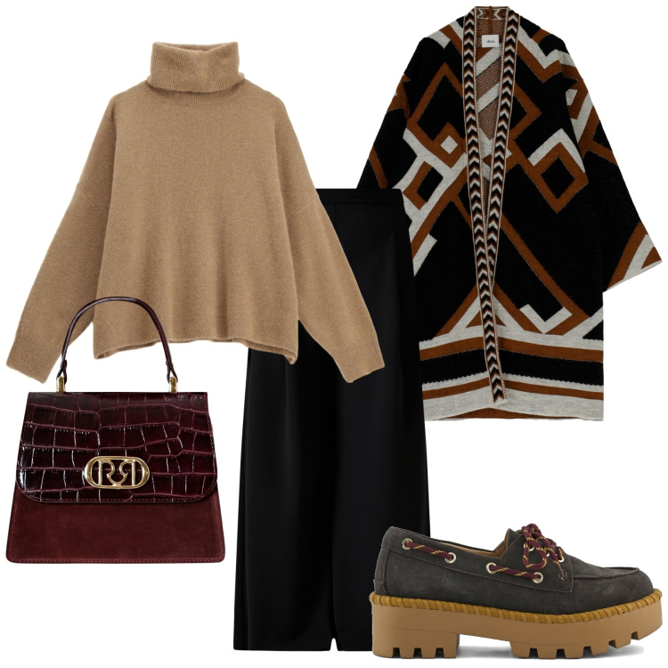 Outfit donna - Total look #2265533. Stile Etnico per Tutti i giorni. Abbinamento con pantaloni a palazzo, borse a mano, maglieria, cappe, mocassini.