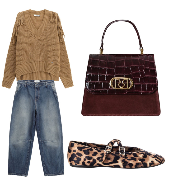 Outfit donna - Aperitivo. Stile Trendy per Tutti i giorni. Abbinamento con maglieria, jeans, ballerine, borse a mano.