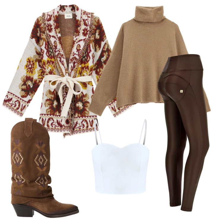 Outfit donna - Giacca. Stile Etnico per Tutti i giorni. Abbinamento con top, maglieria, pantaloni skinny, cardigans, stivali.