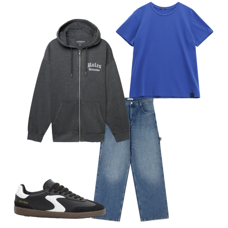 Outfit uomo - Total look #2265571. Stile Casual per Tutti i giorni. Abbinamento con sneakers, felpe con cappuccio, jeans, t-shirt.