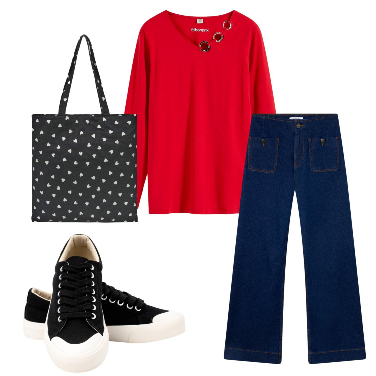 Outfit donna - Total look #2265577. Stile Casual per Tutti i giorni. Abbinamento con maglieria, borse tote, jeans, sneakers.