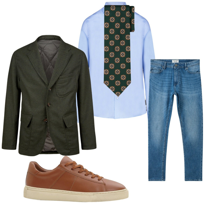 Outfit uomo - Total look #2265582. Stile Business/Elegante per Ufficio. Abbinamento con sneakers, jeans skinny, camicie, giacche, cravatte.