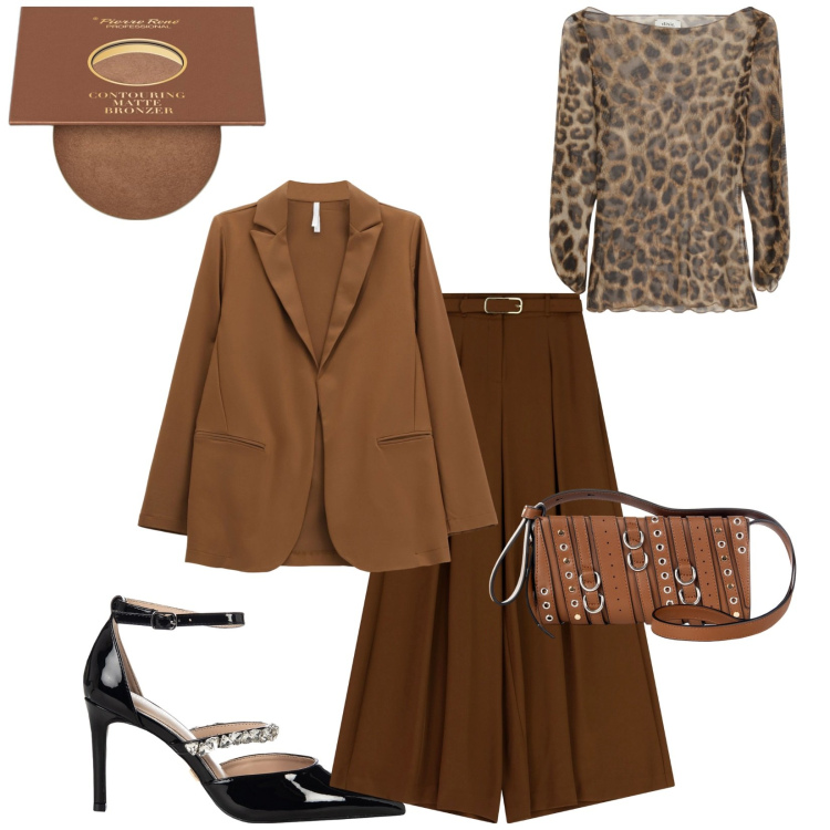 Outfit donna - Total look #2265584. Stile Glamour per Serata fuori. Abbinamento con terre, top, borse a spalla, décolleté, pantaloni, blazer.