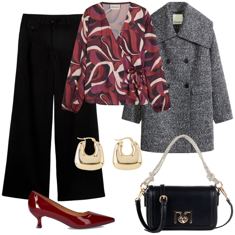 Outfit donna - Dettagli glamour. Stile Glamour per Serata fuori. Abbinamento con camicie, pantaloni, cappotti, orecchini, borse a mano, décolleté.