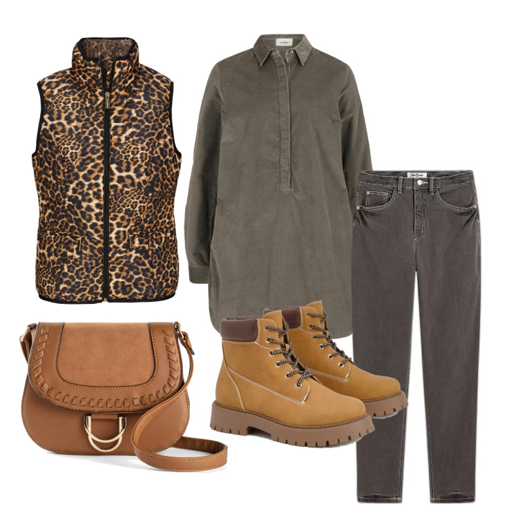 Outfit femme - Octobre. Style Tendance pour Tous les jours. Assortir avec tuniques, sacs en bandoulière, doudounes, jeans mom, bottes.