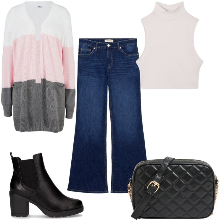Outfit donna - La giacca in lana 70s !. Stile 70s per Tutti i giorni. Abbinamento con cardigans, jeans a zampa, borse a tracolla, top, stivaletti chelsea.