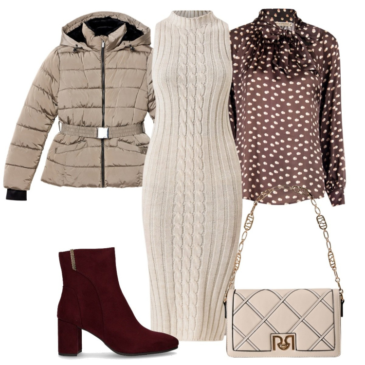 Outfit donna - Il vestito in lana. Stile Basic per Serata fuori. Abbinamento con piumini, borse a tracolla, vestiti midi/longuette, bluse, stivaletti.