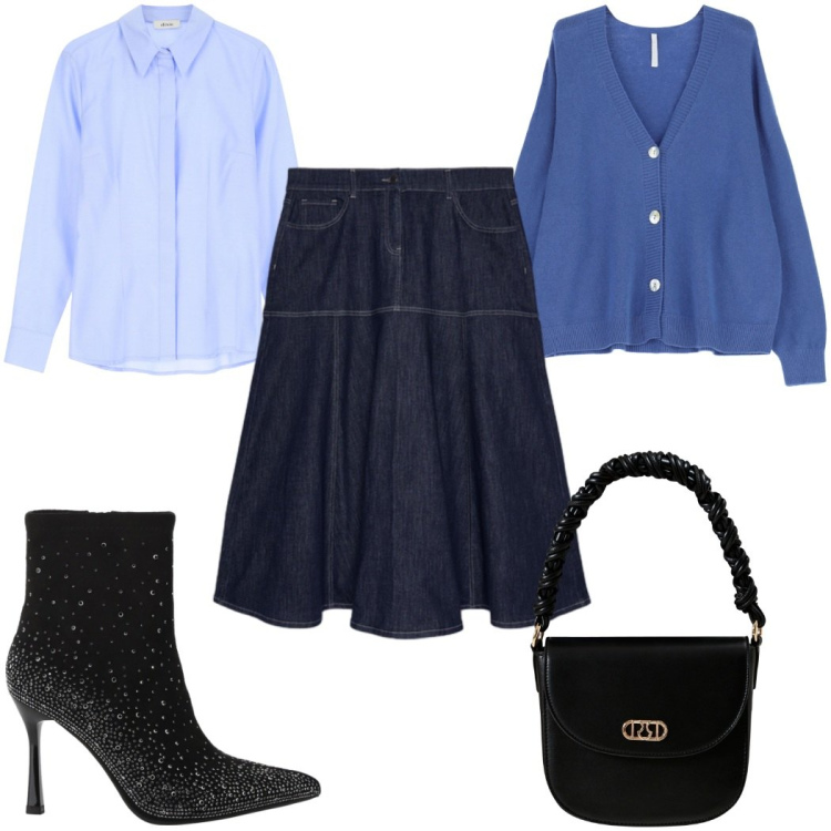 Outfit donna - La giacca in lana: in blu. Stile Trendy per Tutti i giorni. Abbinamento con borse a mano, stivaletti, cardigans, camicie, gonne lunghe.