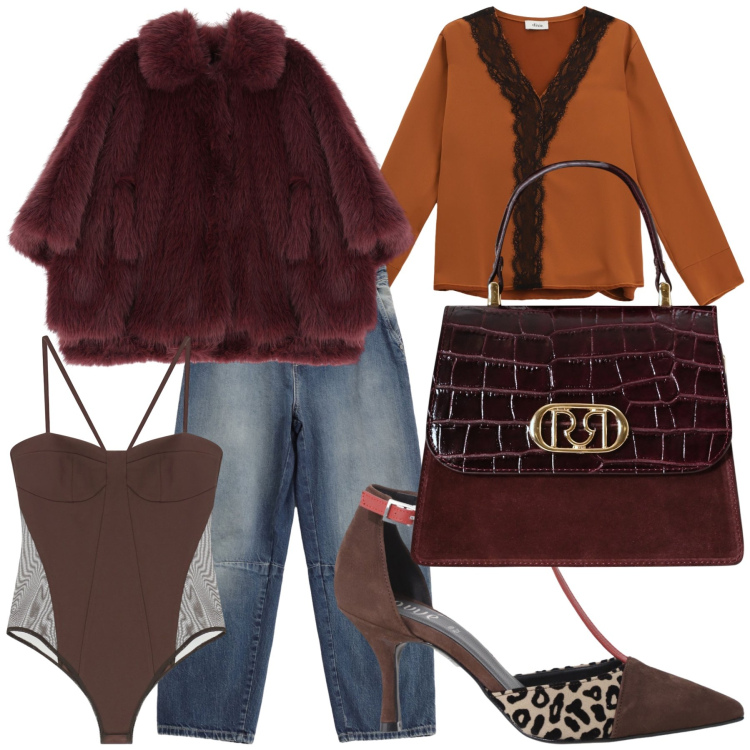 Outfit donna - In jeans molto chic. Stile Glamour per Serata fuori. Abbinamento con blazer, jeans, bluse, décolleté, borse a mano, body.