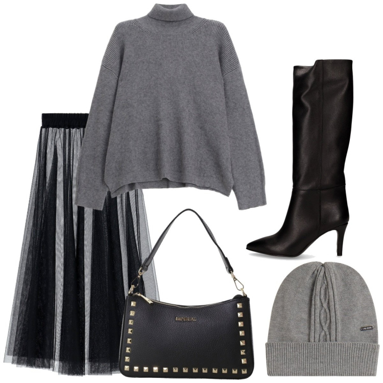 Outfit donna - Il pullover oversize. Stile Basic per Tutti i giorni. Abbinamento con gonne lunghe, maglieria, pochette, berretti, stivali.